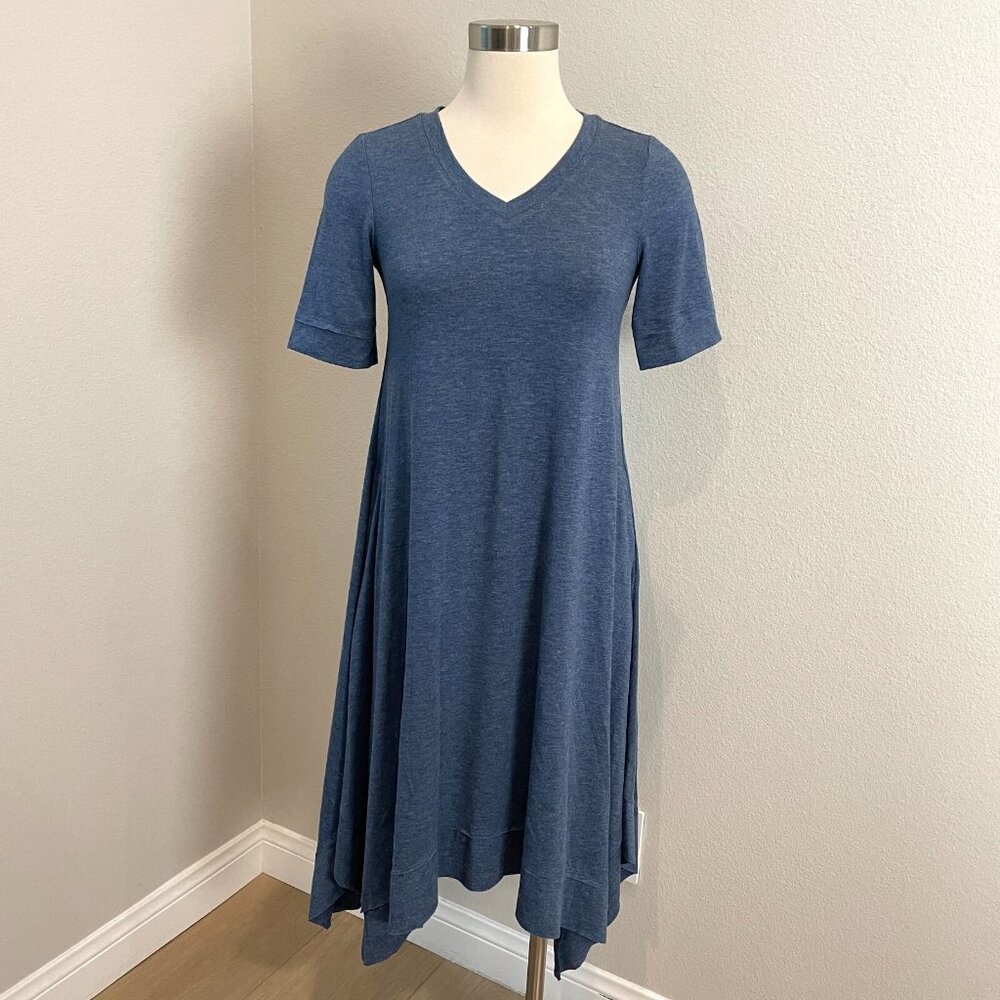 LOGO Lori Goldstein Womens XXS Blue Asymmetrical Hem Shirt Dress Short Sleeve